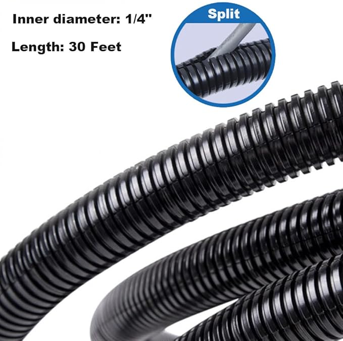 30 FT 1/4” Wire Loom Split Tubing,Dog Cat Cord Protector,Split Wire Loom Tubing Wire Conduit – Black (30FT 1/4")