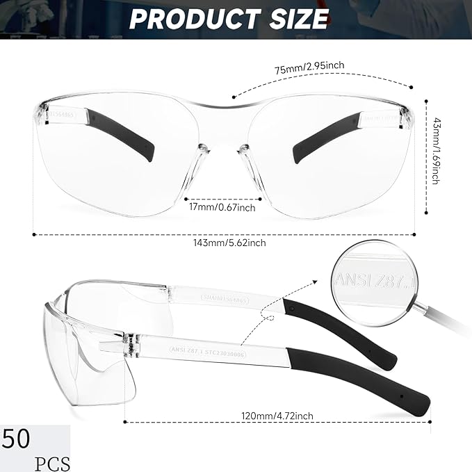 Safety Glasses for Men Women ANSI Z87.1 Safety Glasses Bulk Protective Eyewear Scratch-Resistant