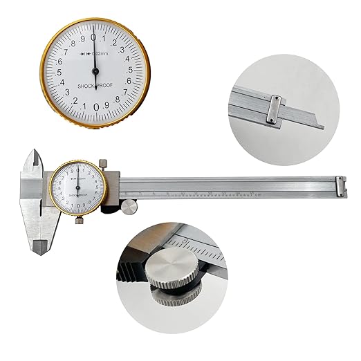 Dial Calipers 15 cm, 0.02 mm Accuracy Stainless Steel Vernier Caliper Imperial Caliper Shockproof Metric Measuring Tool
