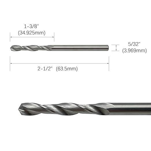 5/32" Solid Carbide Jobber Drill Bits with Straight Shank and 118° Point Angle, Made from Tungsten Carbide Material,2-Pieces