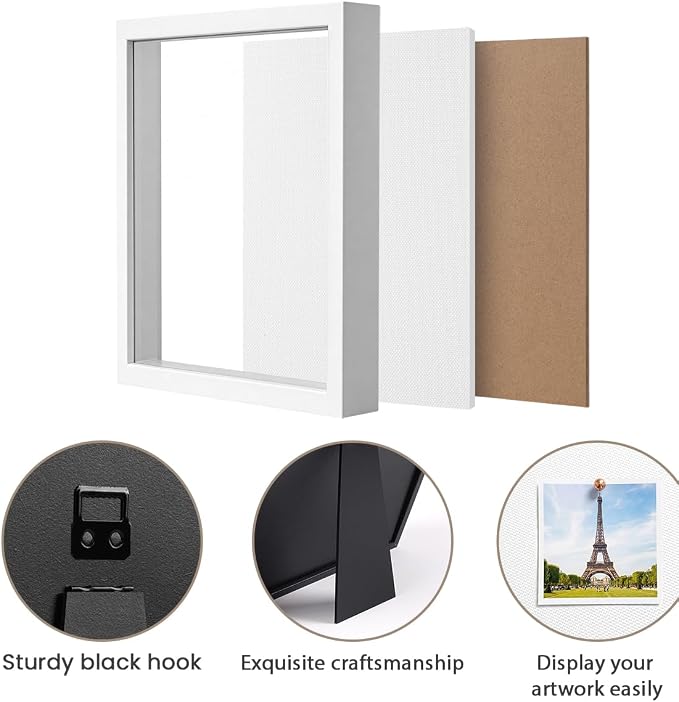White 8×10 Shadow Box Display Frame, Premium Linen Backboard and Included - Image 5