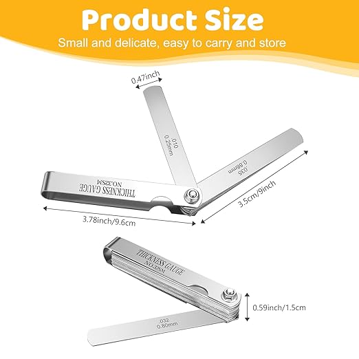 32 Blades Stainless Steel Feeler Gauge, Metric and Imperial Gap Measuring Tool Width and Thickness Feeler Gage Gauge for Spark Plug, Valve Adjustment Tool, 0.04-0.88 mm (0.0015-0.035 Inch)