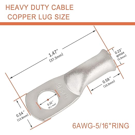 4 Pack 6 AWG 3/8 & 6 AWG 5/16 Lugs Tinned Copper Terminal,Marine Battery Welding Lugs Terminal Connectors with 8 Pieces Ratio 3:1 Dual Wall Adhesive Heat Shrink