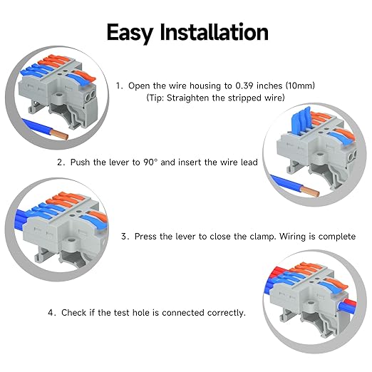5Pcs Lever Wire Connectors, 2 in 6 Out, Push-in, 4-2.5 mm² Quick Wiring DIN Terminal Blocks, 40Pcs Wire Ferrules Terminals & 6.89 Inch DIN Rail Included