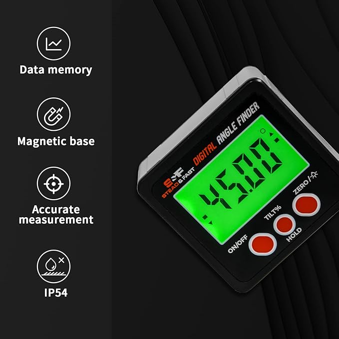 S&F STEAD & FAST Digital Angle Finder Gauge Magnetic Protractor Inclinometer Angle Cube Level Box with Magnetic Base and Backlight on Demand for Woodworking,Table Saw,Construction