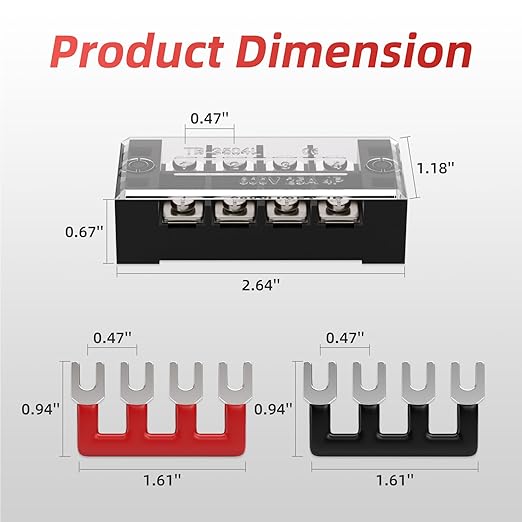 APIELE 25A Screw Terminal Block Covered 4 Position Dual Row 4 Position Pre-Insulated Terminal Barrier Strip (6PCS 25A 4P+ 6PCS Wiring Strips)