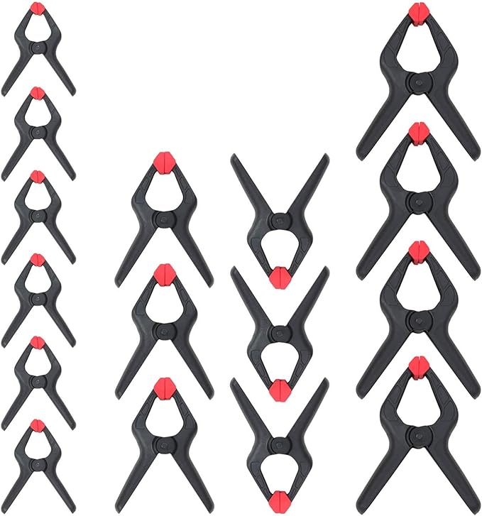 WORKPRO 16-Piece Nylon Spring Clamp Set-4pc 6-1/2", 6pc 4-1/2" , 6pc 3-3/8", for Woodworking, Photography Studios and DIY Works, Black