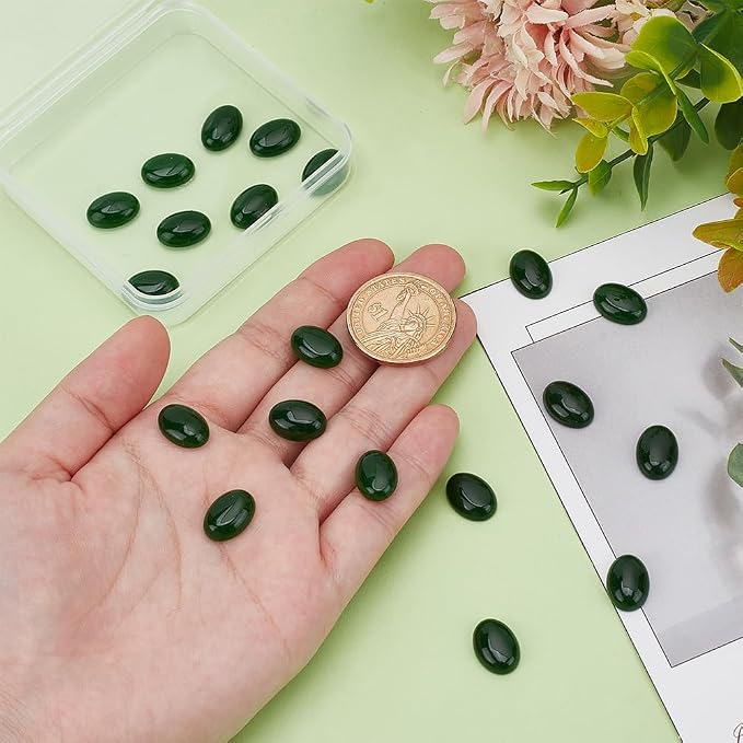 20Pcs Green Natural Oval Moss Stone 0.55 Inch Oval Cabochon Flatback Gemstones - Image 3