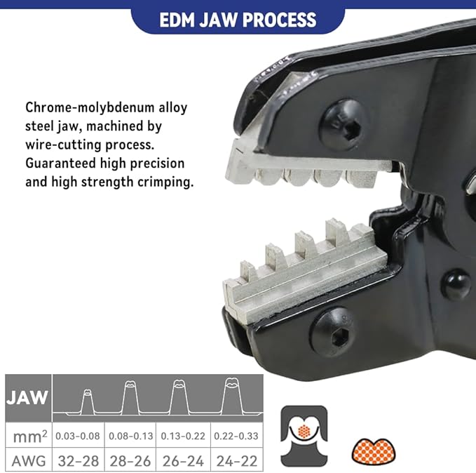 HKS Micro Connector Crimping Tool for Open Barrel Pins 32-22AWG, Ratcheting Crimper for JST-XH2.54/PH2.0/SM2.54/ ZH1.5, Molex KK/PicoBlade, Dupont SN-04BM