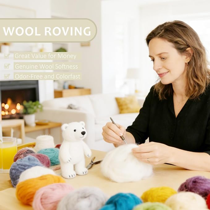3.4oz Felting Wool Coconut Milk, Needle Felting Wool, Wool Roving - Image 3