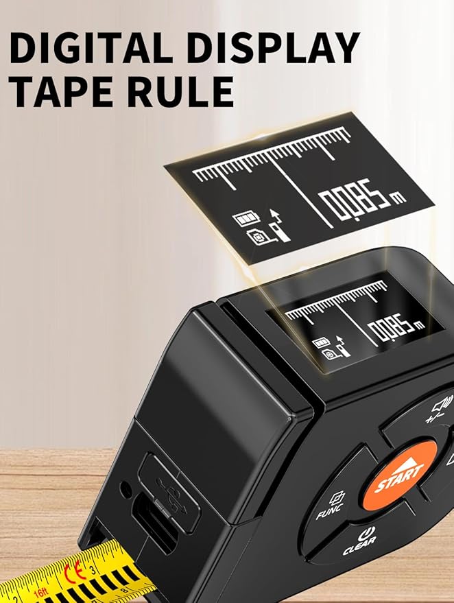 Laser Tape Measure 3-in-1, 196ft/60m Laser Distance Meter, 16ft/5m Digital Tape Measure, Regular Tape Measure, Area Volume Measuring Pythagorean Mode, Rechargeable