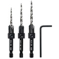 Countersink Drill Bit Set, 3PCS Tapered Drill Bits, M2 Countersink Set with 1/4" Hex Shank Quick Change and 1 Allen Wrench for Woodworking, Pilot Screw Hole Set for Soft & Hard Wood