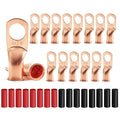 16Pcs 4 AWG 3/8" Stud Heavy Duty Copper Wire Lugs with 16Pcs Heat Shrink Tubing 4 Gauge Ring Terminals Battery Cable Ends Bare Copper Eyelets Tubular Ring Terminal for Car Boat Marine