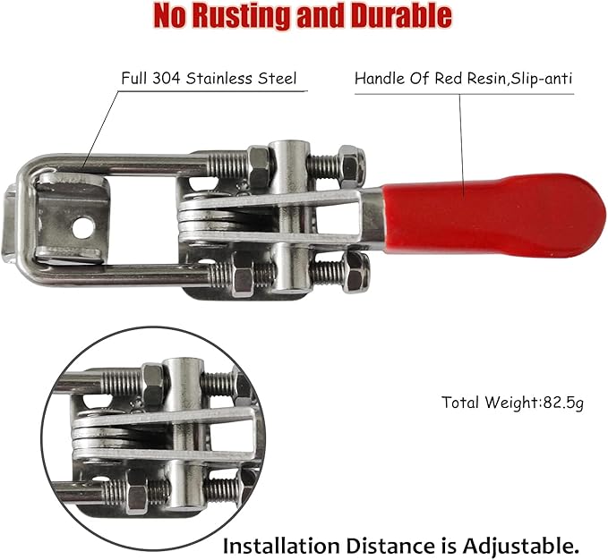 2pcs Heavy Duty Toggle Clamp Capacity 400LBs, 304 Stainless Steel Adjustable U Bolt Holding Quick Release Latch (40323-2pcs)