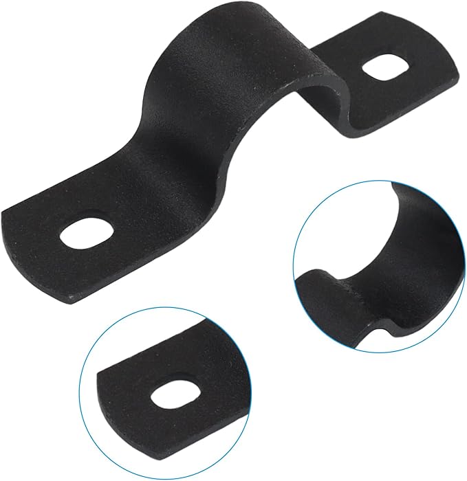 12Pcs Black Pipe Strap, 1/2 Inch Metal Pipe Clamp Rigid Conduit Clamp, 2 Hole U Bracket for Pipe Fixing/Plumbers(Inside Diameter: 2cm)