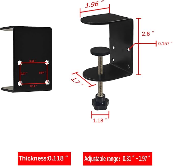 Small C Clamps 2 Inch with 4 Small Holes in the Back, 2-Pack Adjustable Desk C-Clamp for Range 0.39"~2", Versatile Clamp for Brake, Parts Assembly, Fastening, Welding, Woodwork, Metal Work