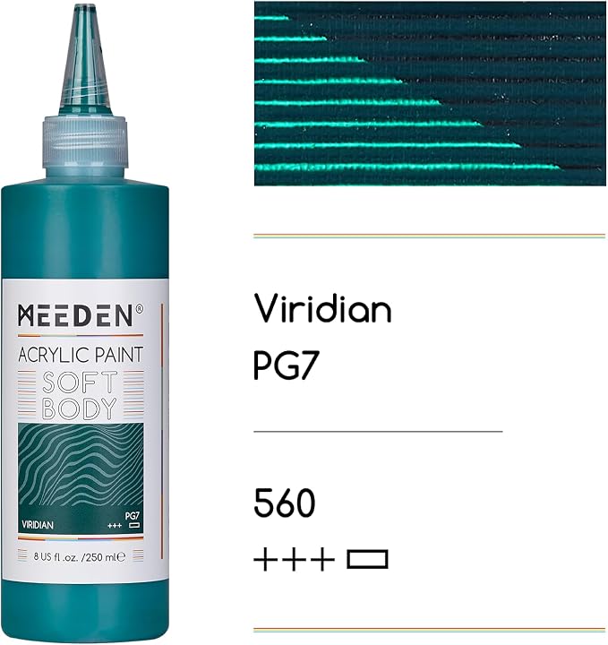 MEEDEN Viridian Hue Acrylic Paint: Matte Finish 250ml/8.45oz Soft Body Bulk - Image 2