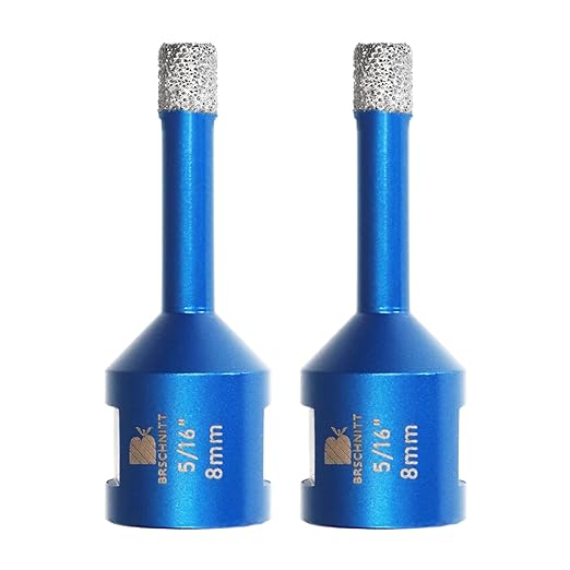 5/16 Inch Diamond Core Drill Bit for Porcelain Tile Ceramic Marble Granite Drilling,BRSCHNITT 2pcs Vacuum Brazed Diamond Hole Saw with 5/8-11 Thread (8mm 2pcs)