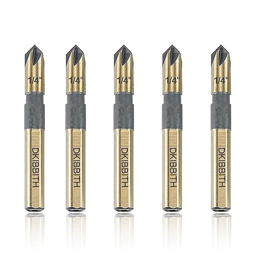 Countersink Drill Bit Set, 5 Pieces High Speed Steel 82 Degree 5 Flute 6mm Round Shank Mill Cutter Bit Countersink in Sizes 1/4" Set with Carrying Case.