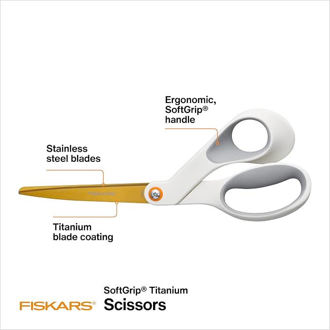 Fiskars SoftGrip Titanium Scissors, Stainless Steel Blades - Image 2