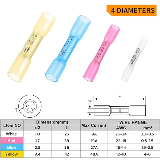330PCS Heat Shrink Butt Connectors,Solder Seal Butt Splices, Waterproof Insulated for Marine, Automotive, Electrical Wiring