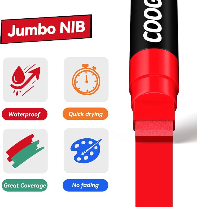 Coogert 16 Colors Jumbo Poster Markers, 15MM Thick Permanent Acrylic Graffiti - Image 3