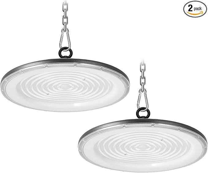 loyal LED High Bay Shop Lights: UFO Dimmable Commercial Lighting 6000K - for Warehouse Garage Workshop Gym NO Plug (500W, 2 Piece)