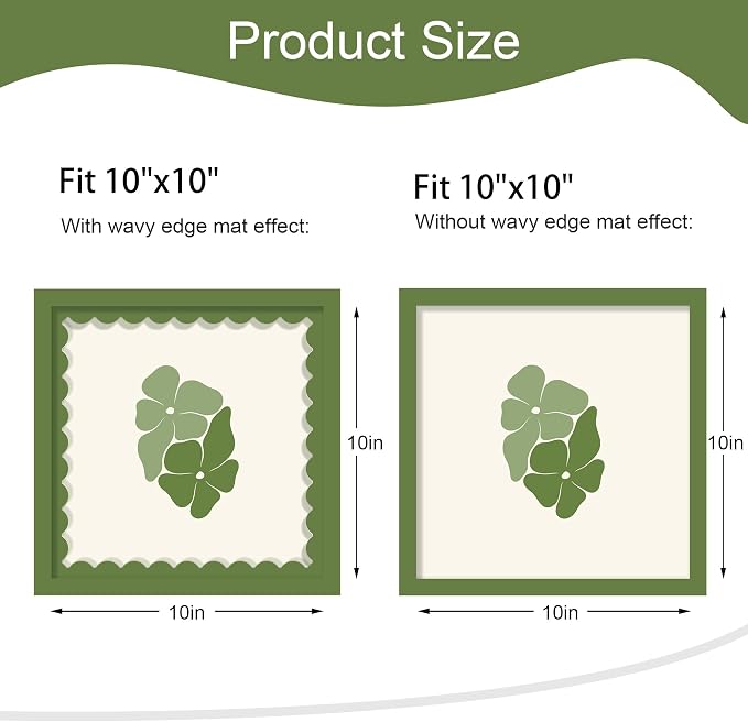 10x10 Picture Frame with Wavy Mat, Wooden Real Glass 10 x 10 Photo Frame - Image 2