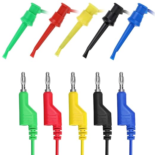 Sumnacon 39 Inch Multimeter Test Lead Set - 5 Pcs Stackable Banana Plug to Test Hook Wire Cable Kit with Protective, Flexible Wire Leads for Electrical Testing 500V/5A