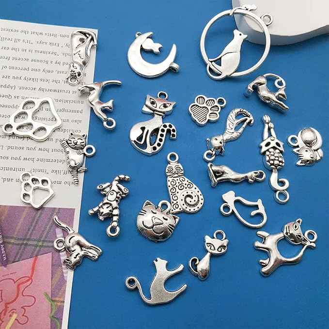 WOCRAFT 120pcs Antique Silver Cat Charm - Image 3