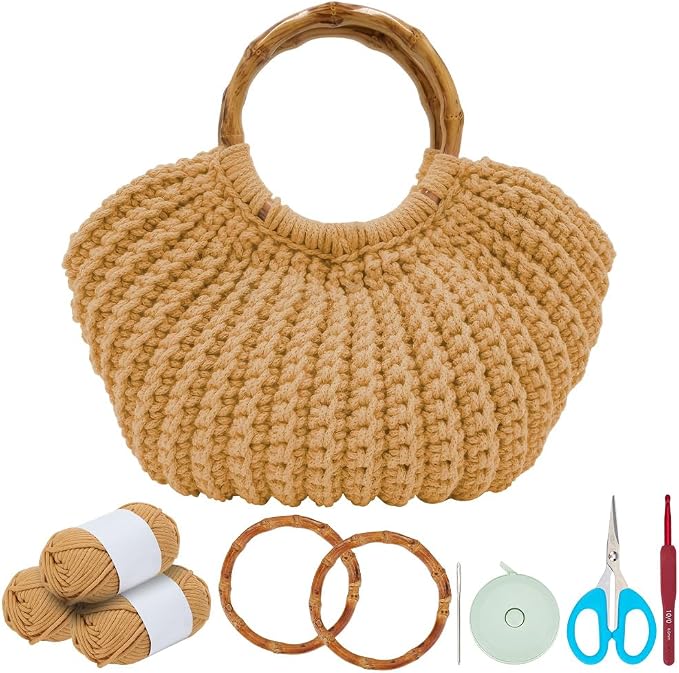 ACRNIGHEET Crochet Bag Kit for Adults Khaki Colored Handbag Crochet Kit for by ACRNIGHEET