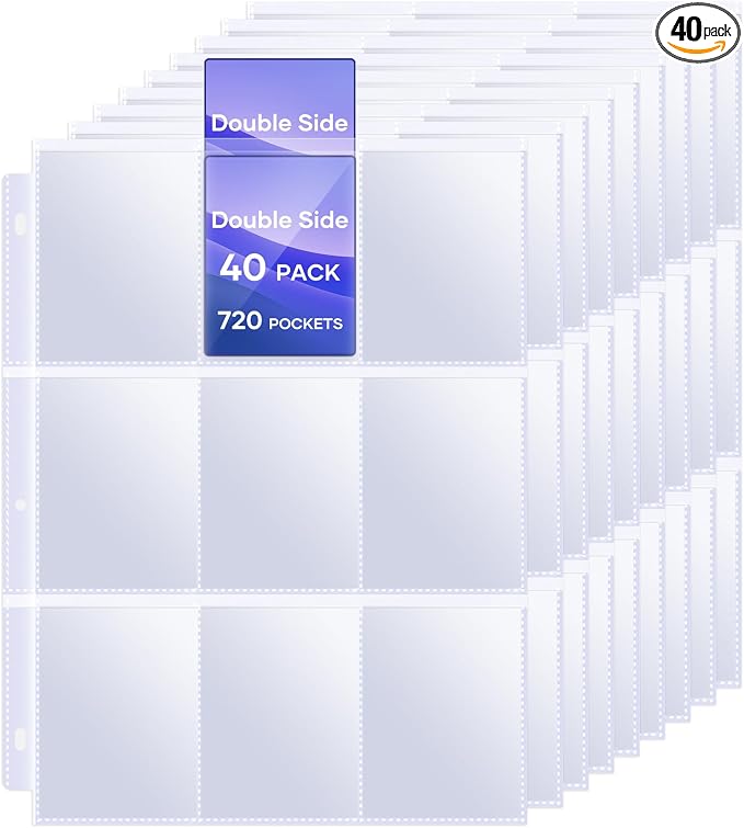 40 Pack 9 Pocket Page Protectors, 720 Pockets Double Sided Card Holder Pages by TiopLior