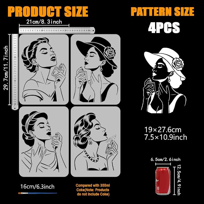FINGERINSPIRE 4Pcs Perfume Woman Painting Stencil - Image 2