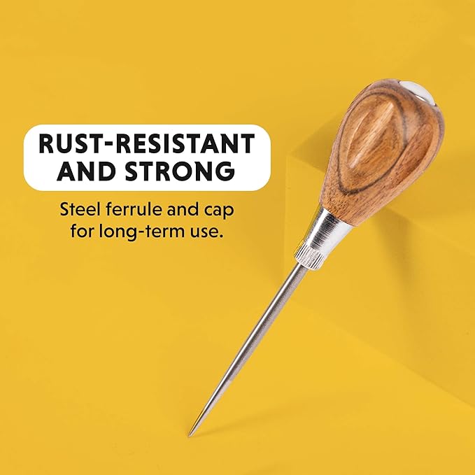 General Tools Scratch Awl Tool with Hardwood Handle - Scribe, Layout Work, & Piercing Wood - Alloy Steel Blade