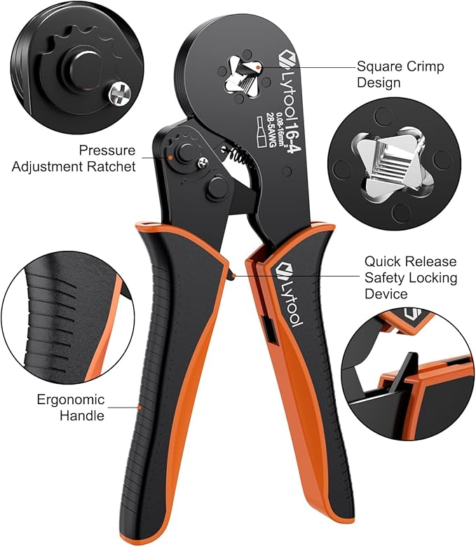Lytool Ferrule Crimping Tool Kit AWG28-5 (0.08-16mm²), Wire Ferrule Crimper, Self-Adjustable Ratchet Wire Square Jaw Crimping Pliers for Wire Ferrules Terminals