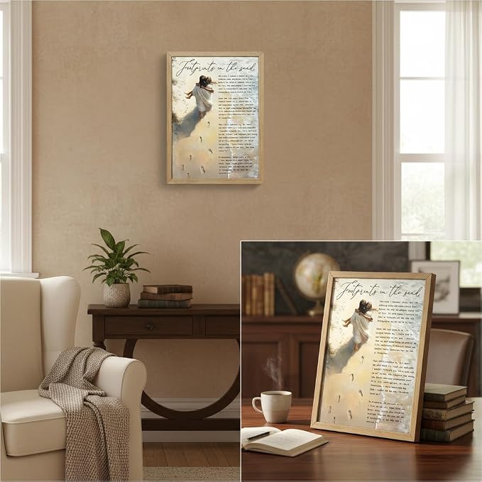 YOXORDQ Framed-Footprints in The Sand Poem Canvas Wall art, 12x16in | Jesus - Image 2