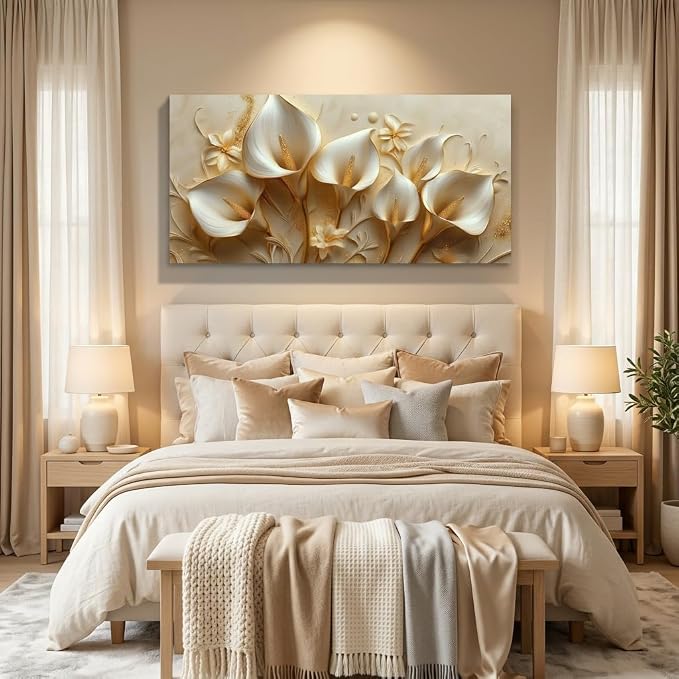 ZESTRILIA Golden White Calla Lily Canvas Wall Art, Luxury Floral Gilded Print - Image 2
