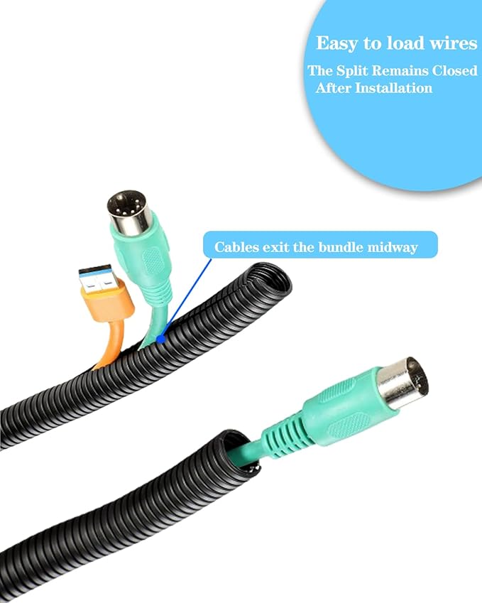 1/4 Inch Wire Loom Split Tubing - 100ft Cord Protector Electric Wires Covers, Automotive Wire Flexible Conduit, Plastic Wire Cover