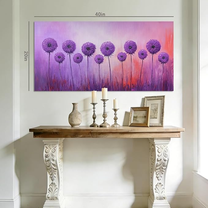 ZESTRILIA Purple Dandelion Canvas Wall Art, Vibrant Floral Oil Painting Print - Image 8