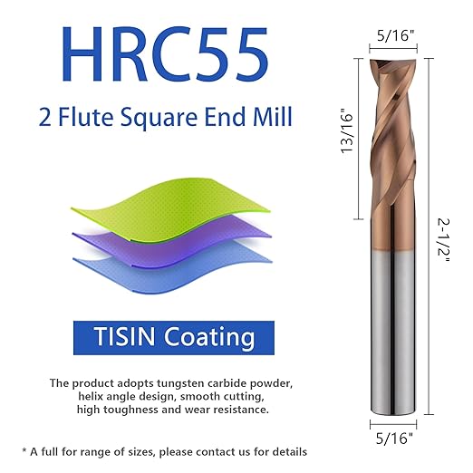 2 Flute 5/16" Carbide Square End Mill Micrograin Milling Bits Sets TISIN Coating CNC Router Bit for Steel