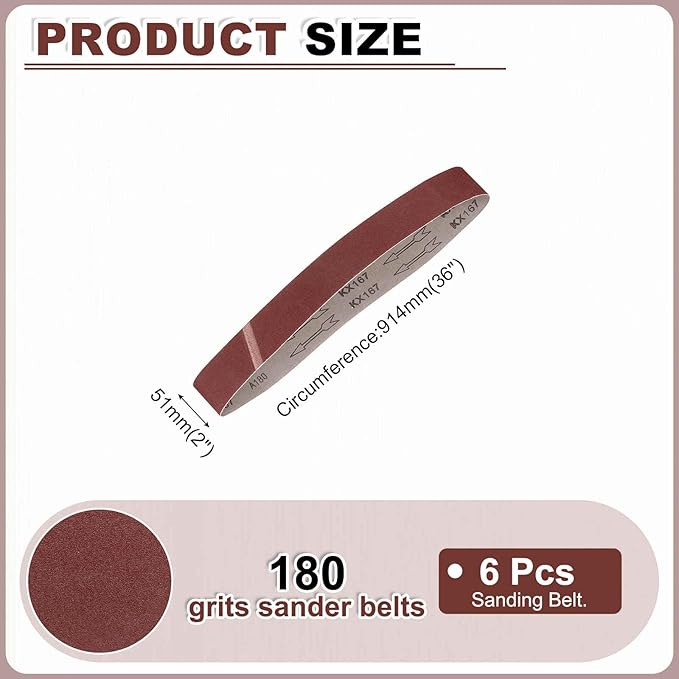 HARFINGTON 2 x 36 Inch Sanding Belts, 6 Pcs 180 Grits Aluminum Oxide Abrasive Belt Sander File Belt for Woodworking, Metal Polishing, Knife Sharpener