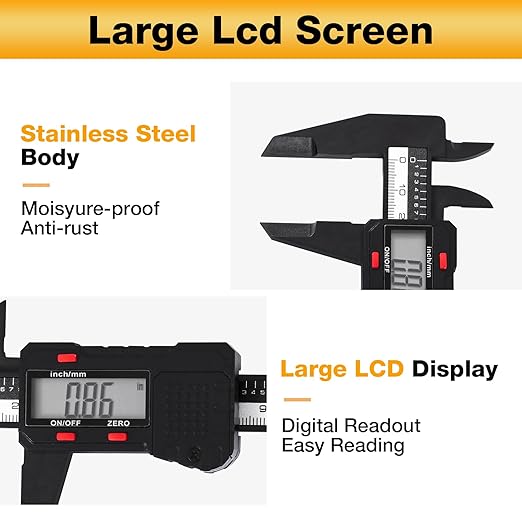 6 inch Digital Caliper Micrometer,ABS Body for Accurate Measurements with LCD Screen, Auto-Off Feature, Inch and Millimeter Conversion