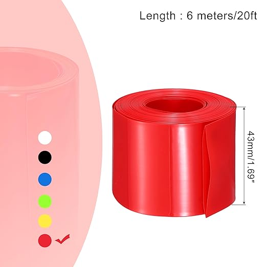 MECCANIXITY Battery Wrap PVC Heat Shrink Tubing 26mm Dia 43mm Flat 20 Feet(6meters) Red Good Insulation for Battery Pack