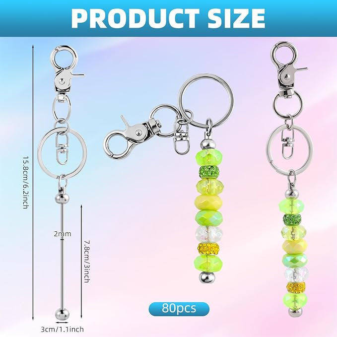 80 Pcs Beadable Keychains Bulk Kit – DIY Keychain Making Supplies - Image 2