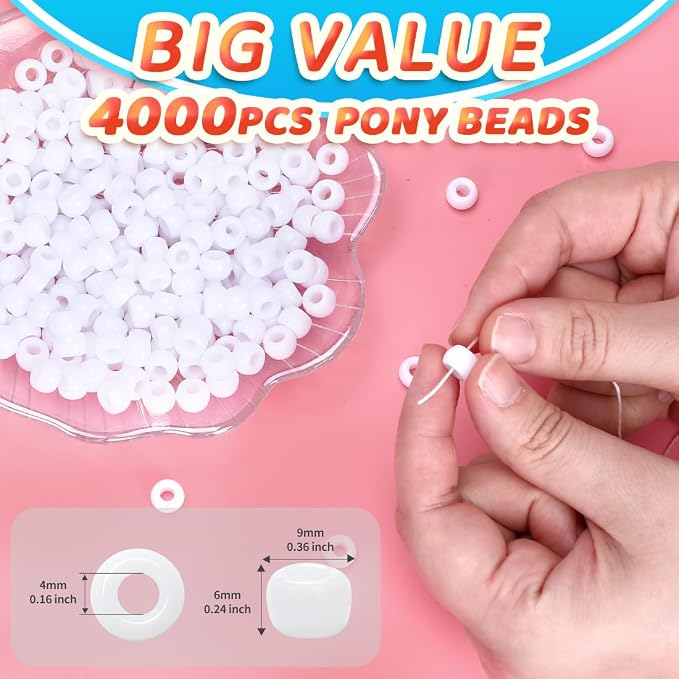 IOOLEEM 4000pcs White Pony Beads, Beads - Image 2
