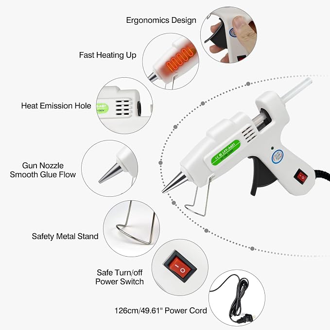 SHJADE Hot Glue Gun with 30 Glue Sticks, 20W White Mini Hot Melt Gun Kit | Fast - Image 2