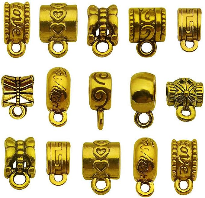 100 pcs Antique Gold Clasp Bail Beads Charms, Bail Tube Beads, Loose Spacer Bead by WOCRAFT