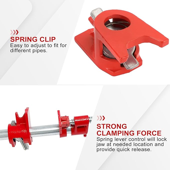 3/4" Wood Gluing Pipe Clamp Set with Unique Foot Design Red Heavy Duty Bar Clamps Cast Iron Quick Release Pipe Clamp Tools for Woodworking (4pc, 3/4" with foot)