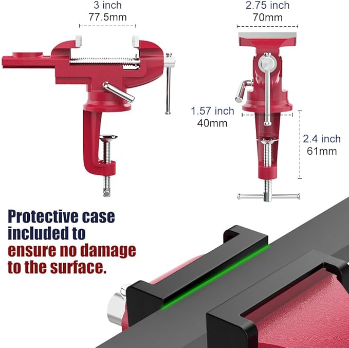 Nuovoware Table Vise 3 Inch, 360° Swivel Base Universal Home Vise Portable Bench Clamp, Clamp-on Vise Bench Clamps Fixed Tool for Woodworking, Metalworking, Cutting Conduit, Drilling, Sawing, Red
