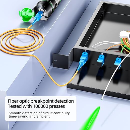 Green Light Fiber Optic Tester - Visual Fault Locator, 510nm Wavelength, Compatible with SC/FC/ST/LC Interfaces, Ideal for Network Maintenance & Data Center Technicians.